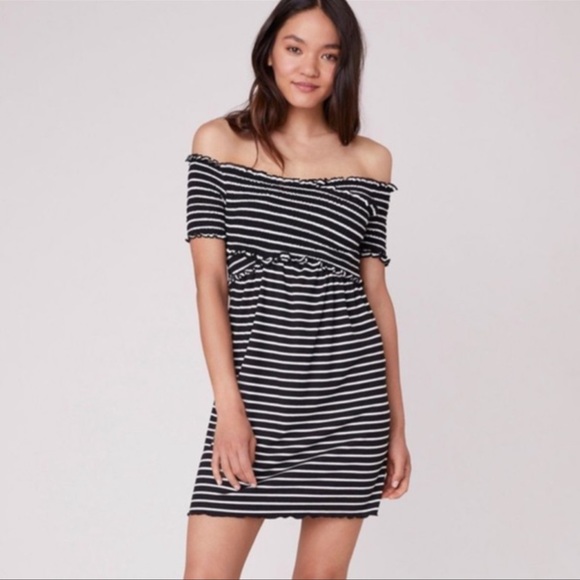 Jack by BB Dakota Always Sunny cold shoulder black white striped mini dress - Picture 5 of 8